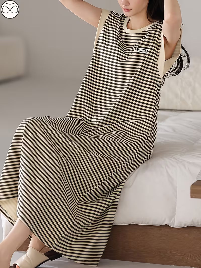 Summer Sleep Dress with Built-in Padded Bra, Anti-Show-Through Long Dress for Women, Plus Size Thin Sleeveless Pajamas and Loungewear