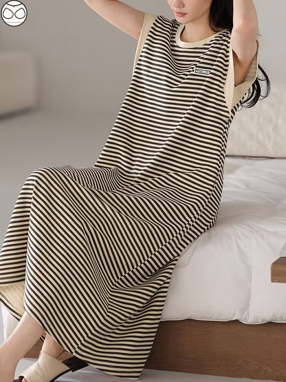 Summer Sleep Dress with Built-in Padded Bra, Anti-Show-Through Long Dress for Women, Plus Size Thin Sleeveless Pajamas and Loungewear