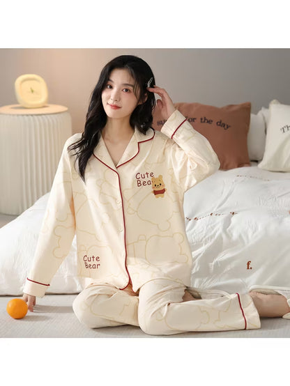 Pure Autumn And Winter New Pajamas Women'S Lapel Cardigan Long-Sleeved Trousers Two-Piece Casual Women'S Home Wear