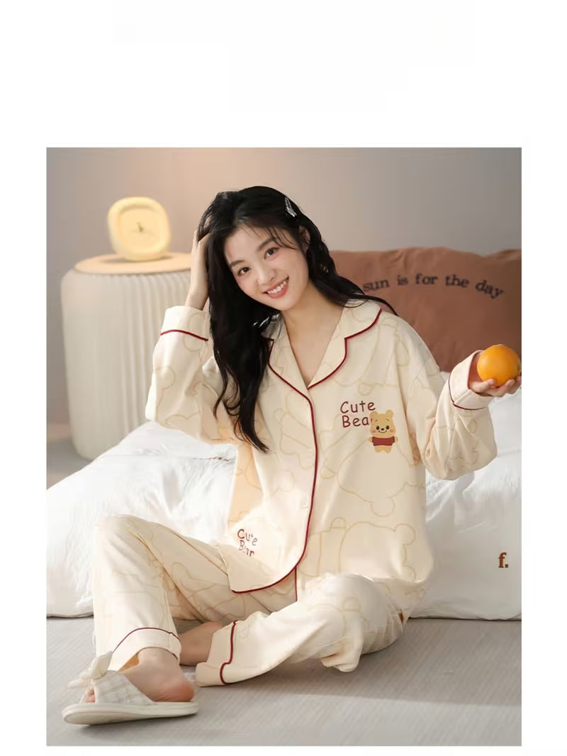 Pure Autumn And Winter New Pajamas Women'S Lapel Cardigan Long-Sleeved Trousers Two-Piece Casual Women'S Home Wear