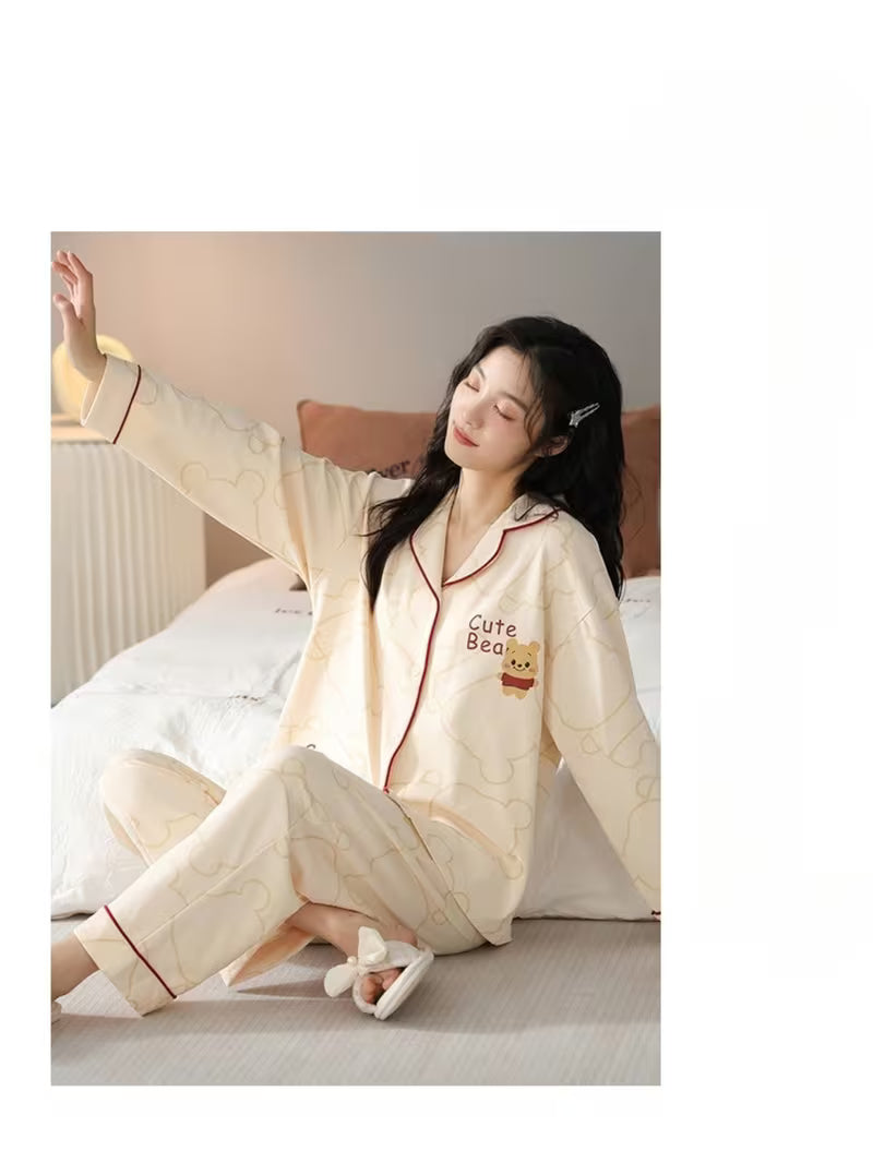 Pure Autumn And Winter New Pajamas Women'S Lapel Cardigan Long-Sleeved Trousers Two-Piece Casual Women'S Home Wear