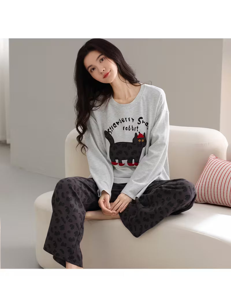 Women'S Pajamas Suitable for Spring And Fall, Featuring Long-Sleeved Pants with a Playful Autumn Design, Perfect for Wearing As a Cozy Home Outfit