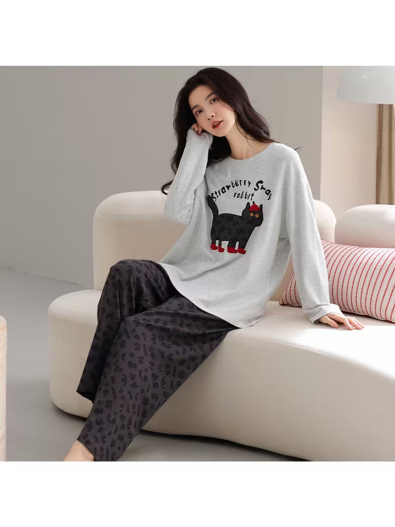 Women'S Pajamas Suitable for Spring And Fall, Featuring Long-Sleeved Pants with a Playful Autumn Design, Perfect for Wearing As a Cozy Home Outfit