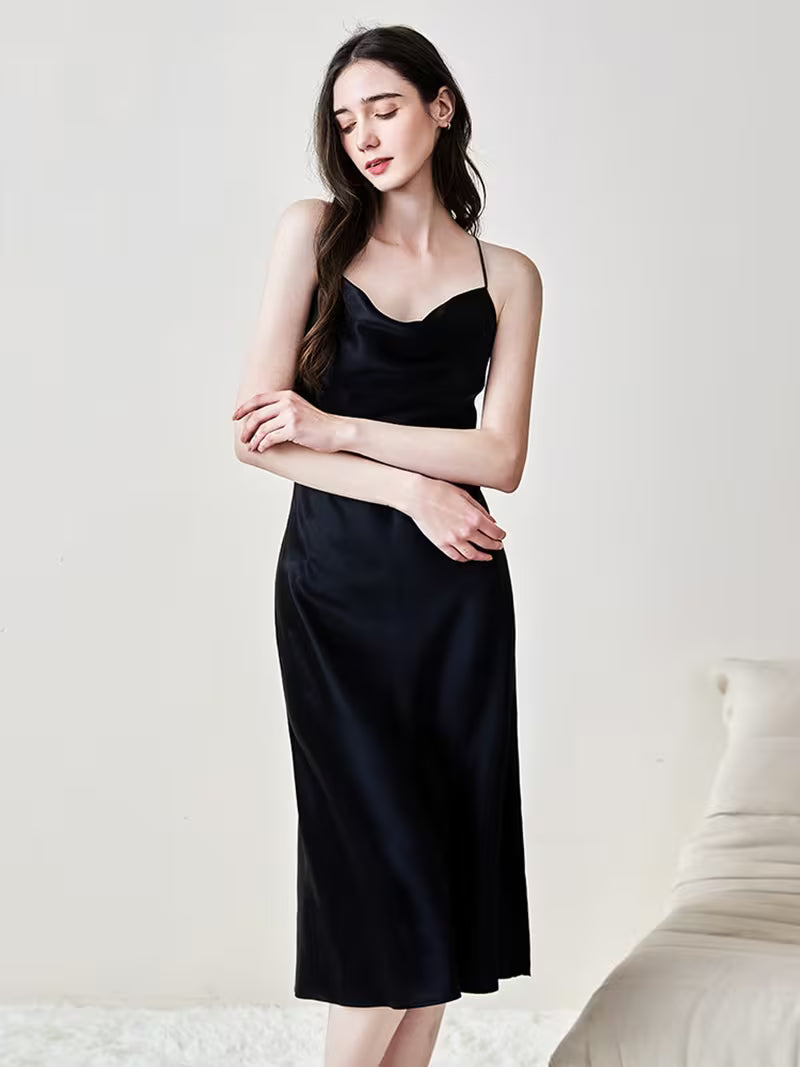 Women's Satin Spaghetti Strap Backless Maxi Slip Nightgown, Soft Stretch Sleep Dress