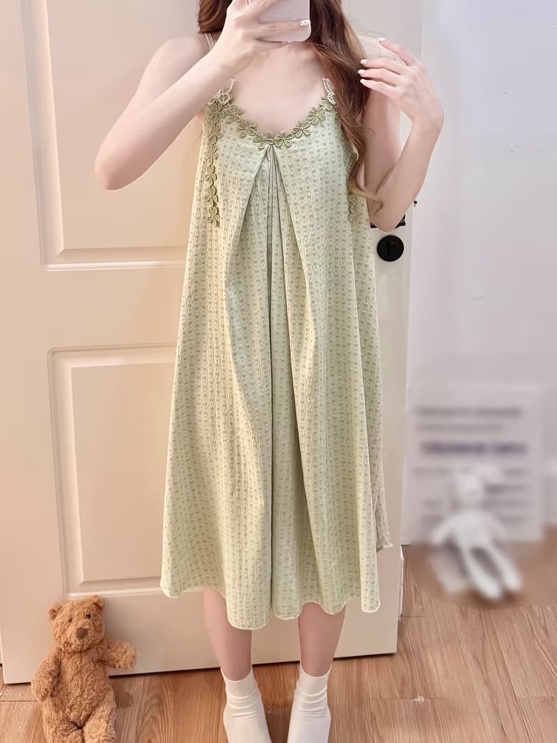 Princess Style Cami Dress Women'S Summer Bra Cup Sweet Cute Lace Trim Butterfly Home Wear