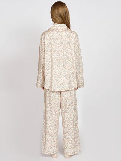 Women's Pajama Set 2026 New Floral Print Collared Lace Trim Lightweight 2pcs Set, Fashionable Elegant Long Sleeve Long Pants