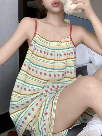 Korean-style Sweet and Cute Striped Camisole Shorts Pajama Set for Women, Summer Loungewear