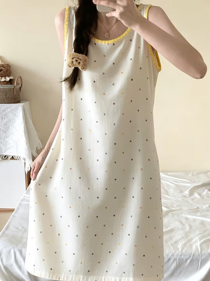 Cute Polka Dot Vest Nightgown Women'S 2026 New Summer Sleepwear Outwear Home Dress