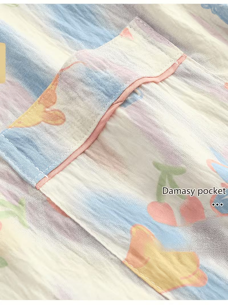 Rainbow Gradient Smudged Butterfly Women's Pajamas, New Summer Plus Size Short Sleeve and Shorts 2pcs Set, Loose and Comfortable Plus Size Loungewear Set