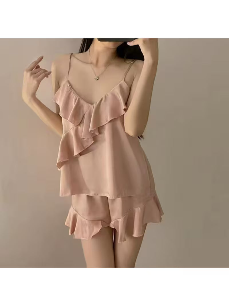 Ruffled-edge Halter Top with Underwire for Summer Pajamas for Women, High-end Style