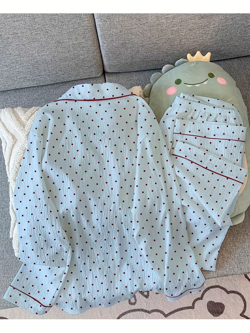 Women's Collar Cute Print Long Sleeve Pajama
