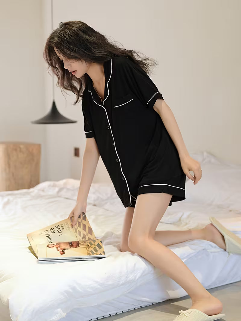 Women'S Pajamas Summer Thin Modal Solid Color Short Sleeve Korean Style Casual Shorts And Shirt Set Loungewear 2pcs