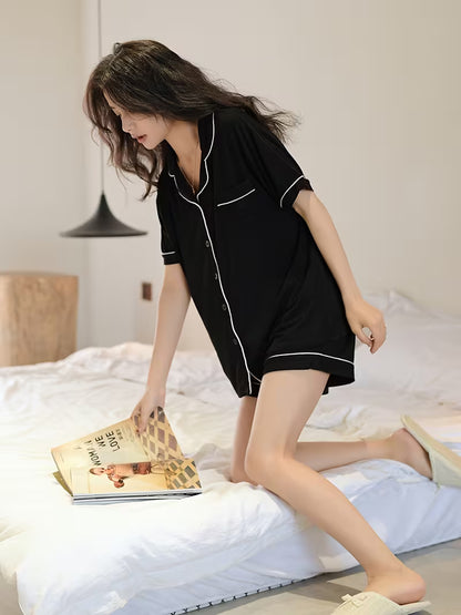Women'S Pajamas Summer Thin Modal Solid Color Short Sleeve Korean Style Casual Shorts And Shirt Set Loungewear 2pcs