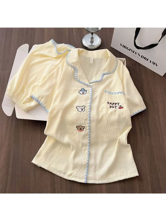 Pajamas Women's Summer Japanese Sweet and Cute Bear Casual Style Short-sleeved Shorts Loungewear Set