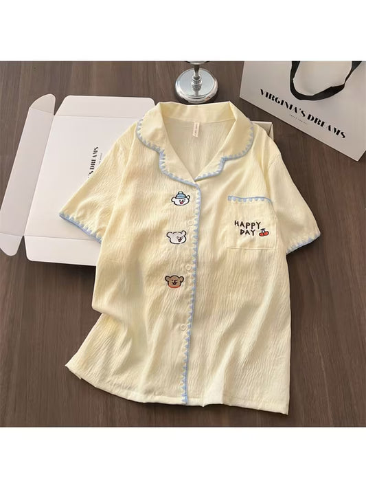 Pajamas Women's Summer Japanese Sweet and Cute Bear Casual Style Short-sleeved Shorts Loungewear Set