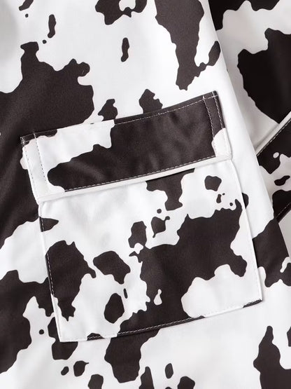 Cow Print Digital Print Loungewear Set Casual Short-Sleeve Cardigan Pajama Two-Piece Set