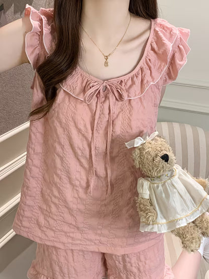 Women's Pajamas Set with Chest Pad, Summer Sweet Girly Camisole And Short Shorts Outfit