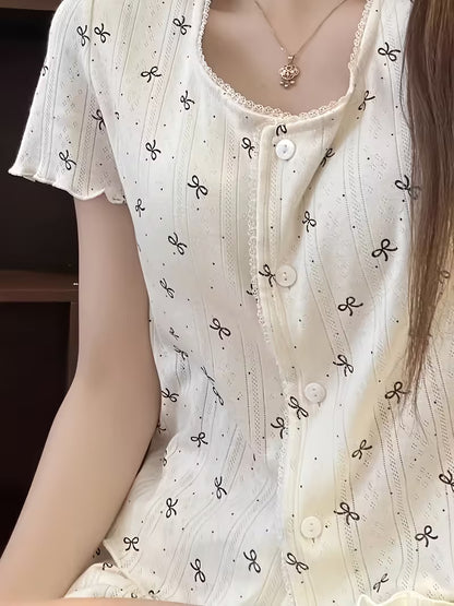 Korean Cute Lace Short-Sleeved Shorts Summer Can Wear Sweet High-End Butterfly Polka Dot Print Pajamas Women