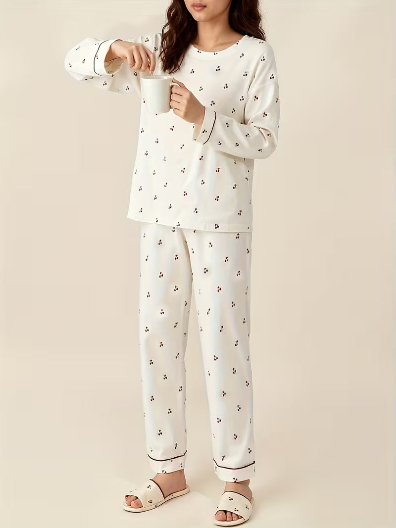 Comfortable Women's Pajama Set | Spring & Autumn Cherry Pattern Loungewear