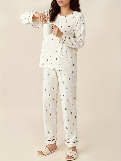 Comfortable Women's Pajama Set | Spring & Autumn Cherry Pattern Loungewear