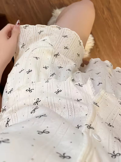 Korean Cute Lace Short-Sleeved Shorts Summer Can Wear Sweet High-End Butterfly Polka Dot Print Pajamas Women