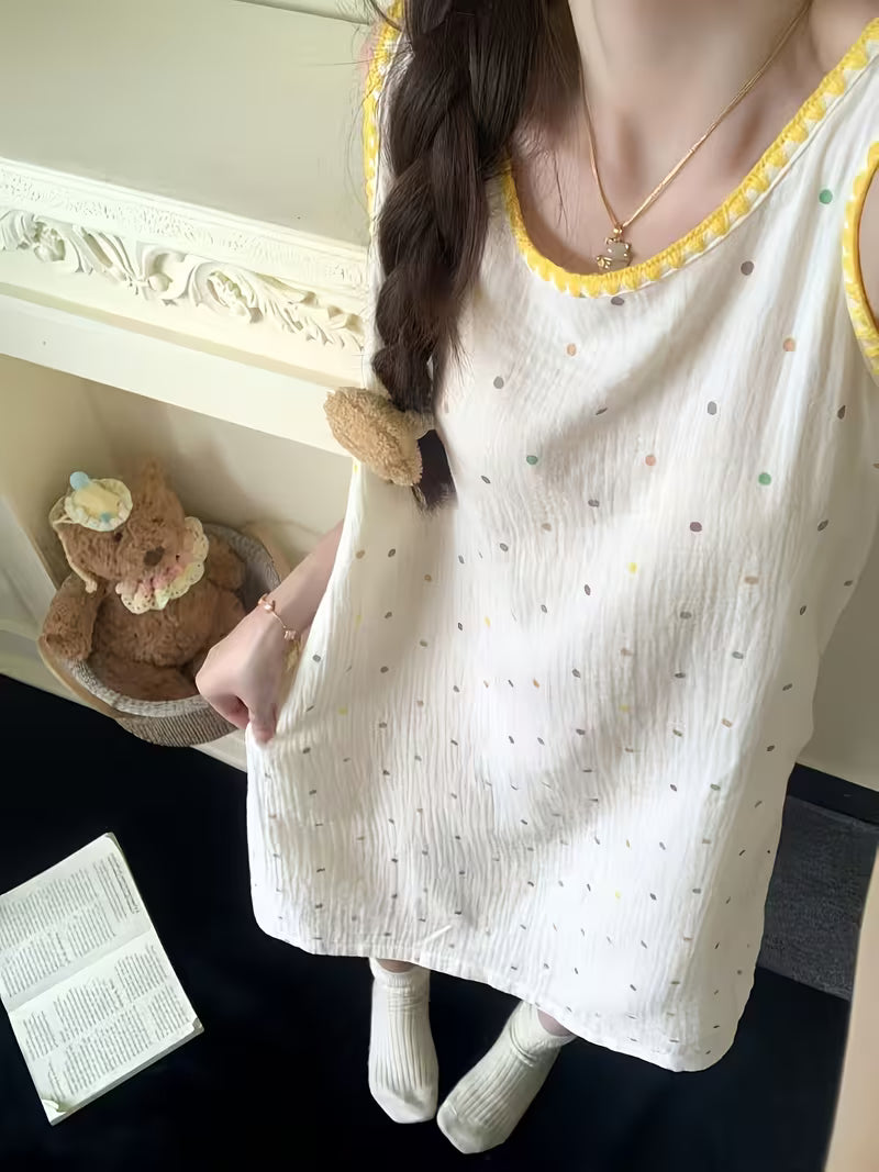 Cute Polka Dot Vest Nightgown Women'S 2026 New Summer Sleepwear Outwear Home Dress