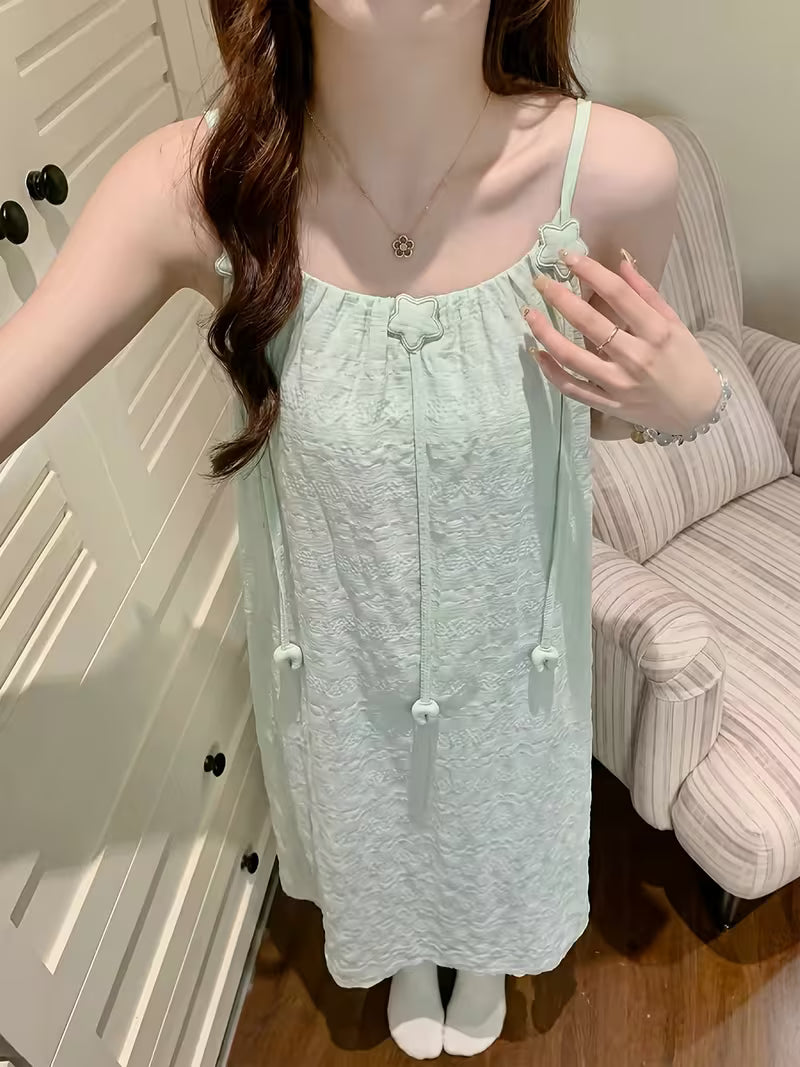 Lucky Star - Women's Sweet And Lovely Small Fresh Suspender Nightdress with Chest Pad