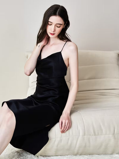 Women's Satin Spaghetti Strap Backless Maxi Slip Nightgown, Soft Stretch Sleep Dress