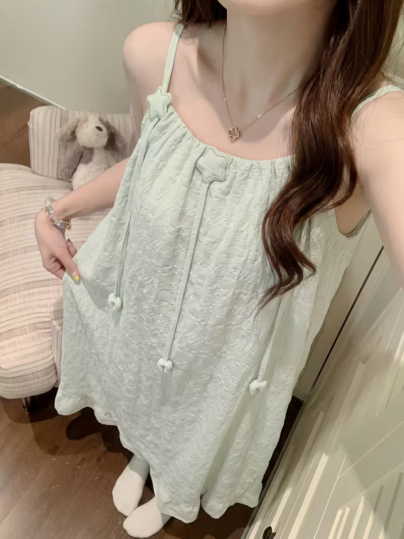 Lucky Star - Women's Sweet And Lovely Small Fresh Suspender Nightdress with Chest Pad