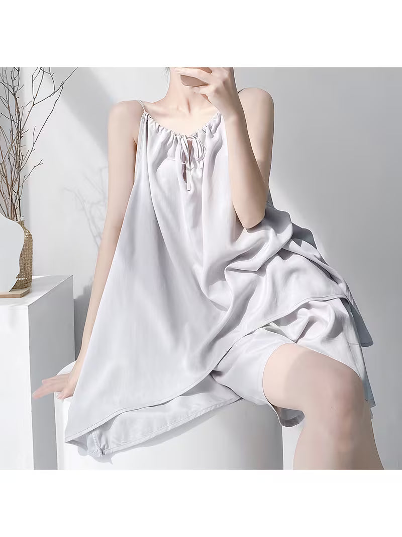 Thin Printed Camisole Nightdress for Women, with Ties, Loose Fit, Can Be Worn Outside, Home Wear Set, High-End, Plus Size