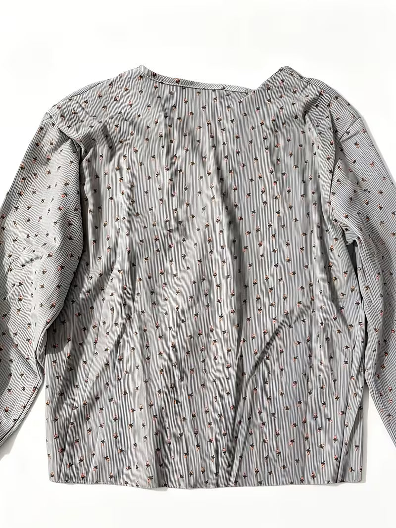 Korean-style Gray Floral Print Women's Pajamas, New Spring/Autumn Collection, Sweet and Casual Long-Sleeve 2pcs Loungewear Set