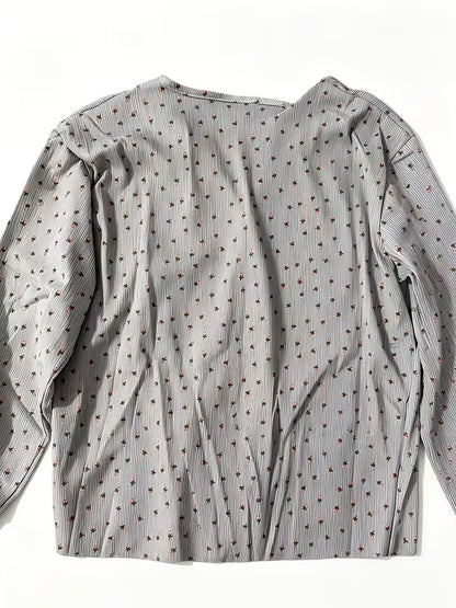 Korean-style Gray Floral Print Women's Pajamas, New Spring/Autumn Collection, Sweet and Casual Long-Sleeve 2pcs Loungewear Set