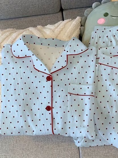 Women's Collar Cute Print Long Sleeve Pajama