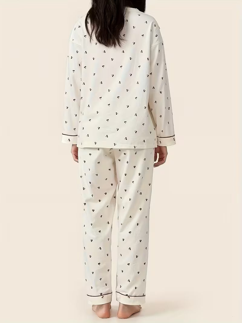 Comfortable Women's Pajama Set | Spring & Autumn Cherry Pattern Loungewear