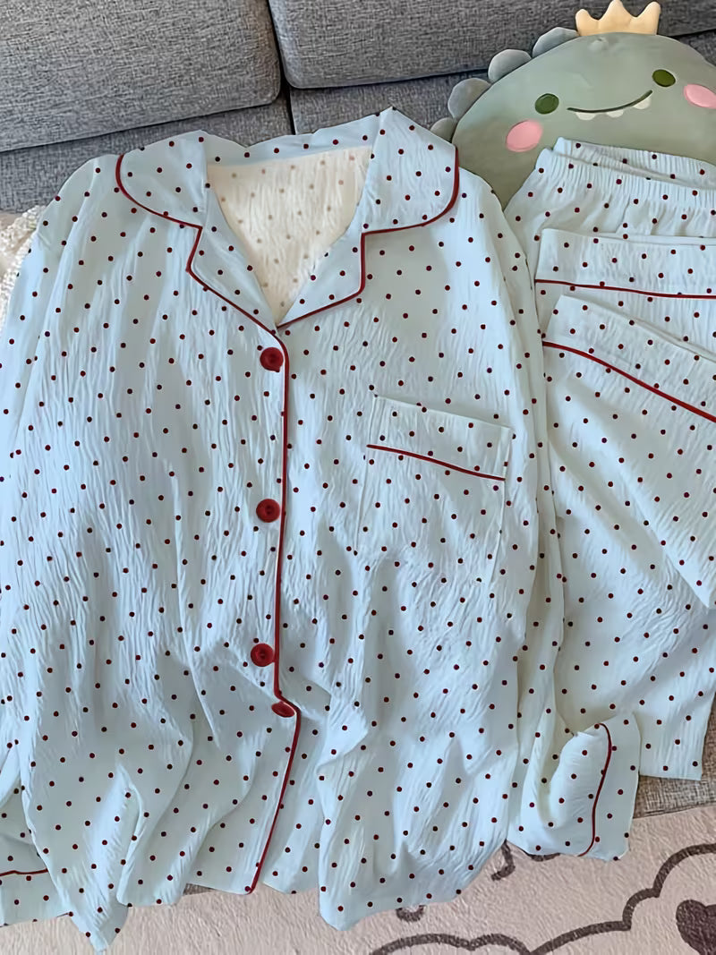 Women's Collar Cute Print Long Sleeve Pajama