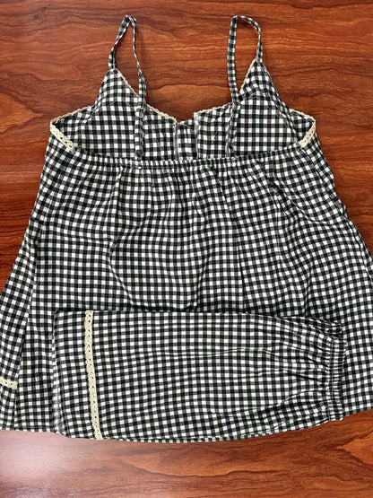 Plaid Lace Cami Dress Women'S Summer Sexy with Chest Pad Sweet Cute Home Wear 2pcs Set