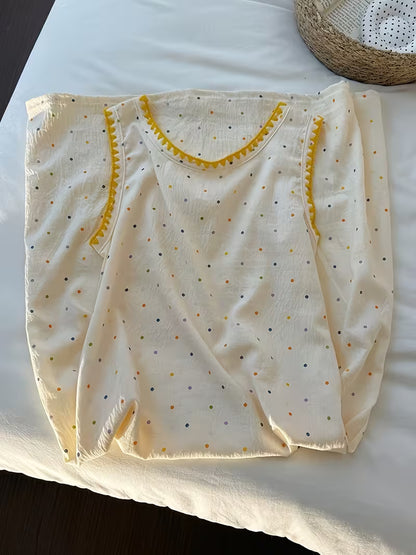 Cute Polka Dot Vest Nightgown Women'S 2026 New Summer Sleepwear Outwear Home Dress