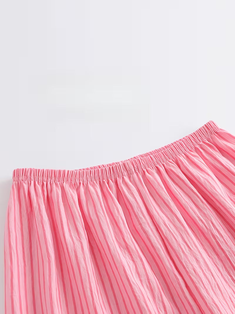 Sweetheart Bunny Pajamas for Women, Plus Size, New Summer Style, Pink Striped, Embroidered Bunny Short Sleeve and Shorts Two - Piece Set, Loose and Comfortable Plus