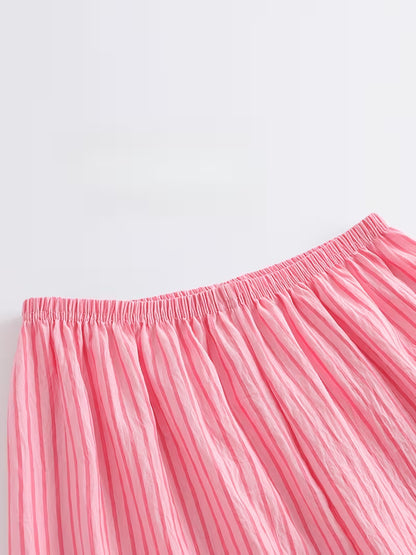 Sweetheart Bunny Pajamas for Women, Plus Size, New Summer Style, Pink Striped, Embroidered Bunny Short Sleeve and Shorts Two - Piece Set, Loose and Comfortable Plus