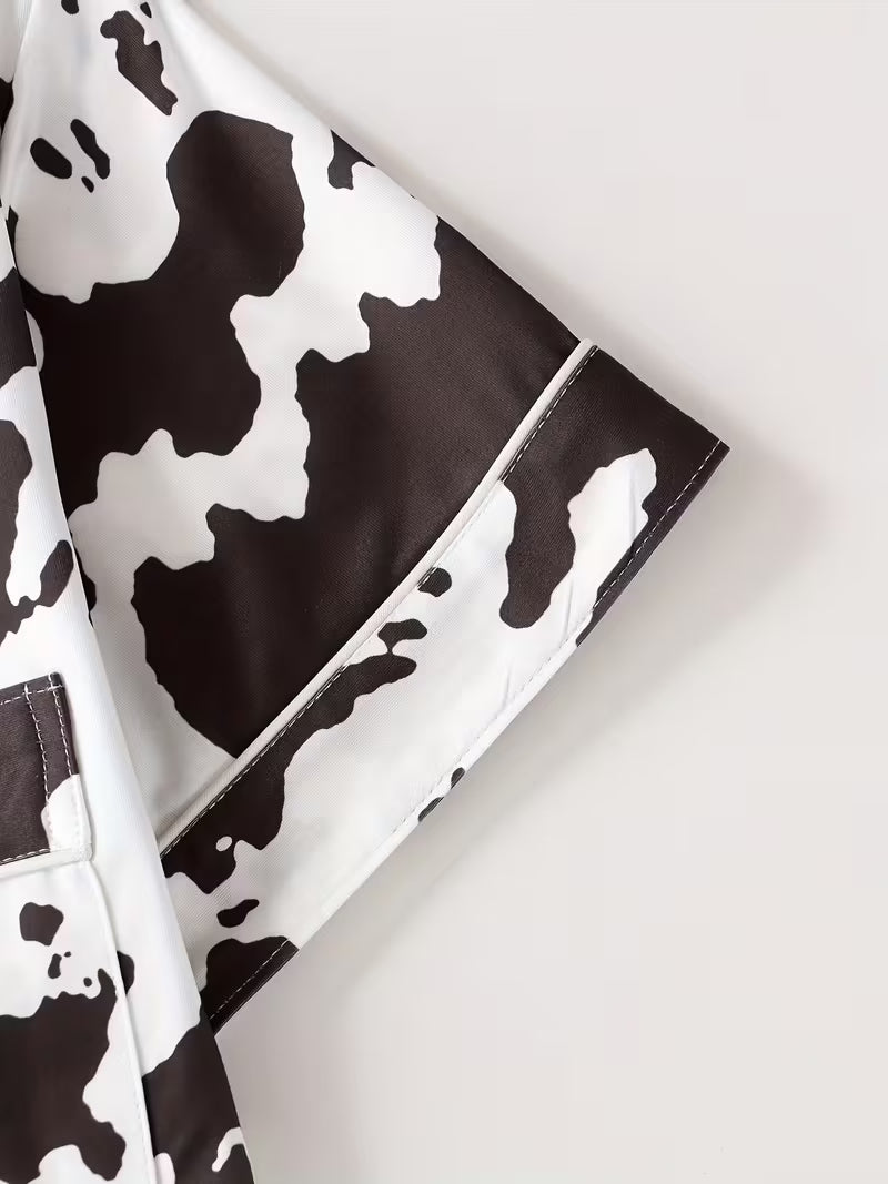 Cow Print Digital Print Loungewear Set Casual Short-Sleeve Cardigan Pajama Two-Piece Set