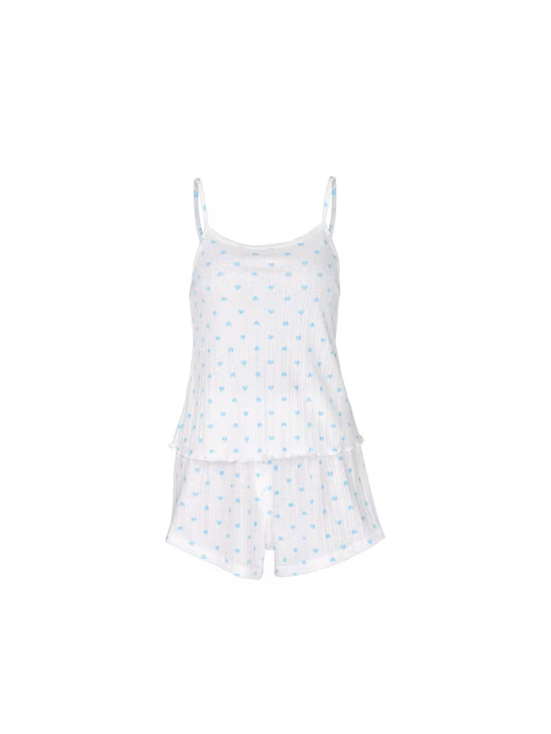 Open-Weave Heart Patterned Women's Sleepwear with Strapless Shorts Set