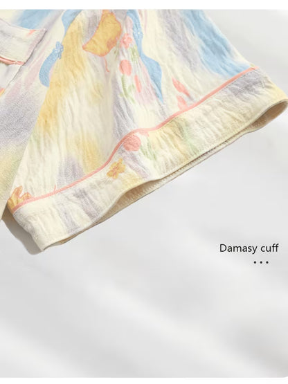Rainbow Gradient Smudged Butterfly Women's Pajamas, New Summer Plus Size Short Sleeve and Shorts 2pcs Set, Loose and Comfortable Plus Size Loungewear Set