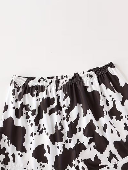 Cow Print Digital Print Loungewear Set Casual Short-Sleeve Cardigan Pajama Two-Piece Set