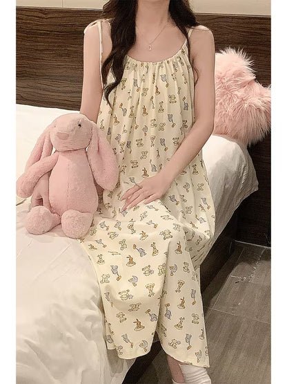Women' Sleeveless Square Neck Camisole Nightgown - Summer Sleep Dress with Skirt, Loose Fit Blouseable Pajama Dress