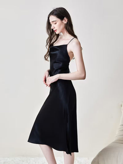 Women's Satin Spaghetti Strap Backless Maxi Slip Nightgown, Soft Stretch Sleep Dress