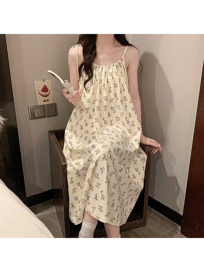 Women' Sleeveless Square Neck Camisole Nightgown - Summer Sleep Dress with Skirt, Loose Fit Blouseable Pajama Dress