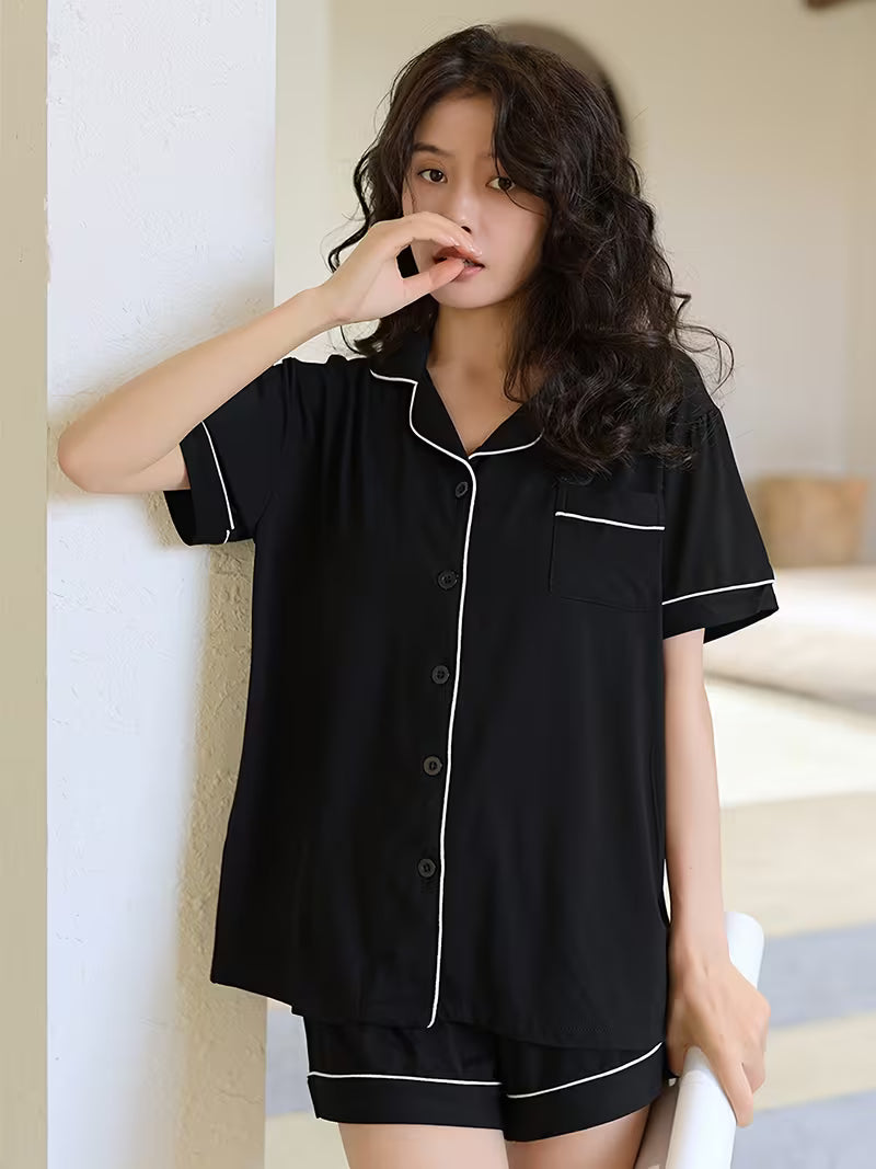 Women'S Pajamas Summer Thin Modal Solid Color Short Sleeve Korean Style Casual Shorts And Shirt Set Loungewear 2pcs
