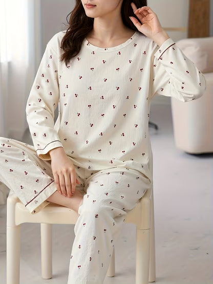 Comfortable Women's Pajama Set | Spring & Autumn Cherry Pattern Loungewear